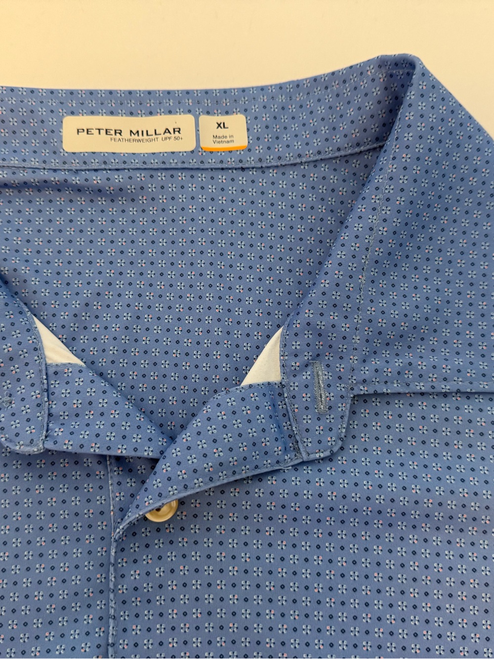 Peter Millar XL Blue Micro-Print Polo Featherweight